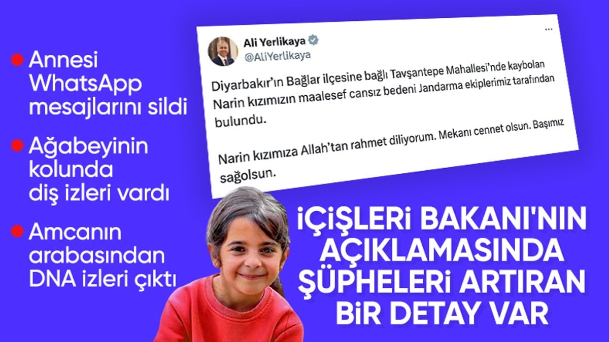 Ali Yerlikaya’nın Narin Güran paylaşımındaki dikkat çeken detay!